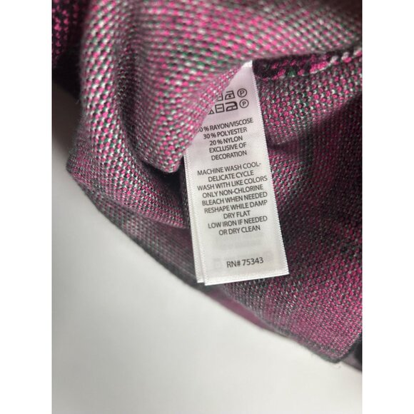 Tahari Womens Plaid Pink & Black High Neck Sweater Rayon/Viscose Blend Large - Picture 8 of 8